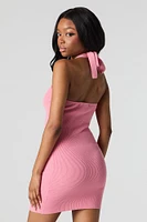 Ribbed Knit Mini Halter Dress