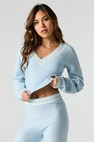 V-Neck Striped Trim Sweater