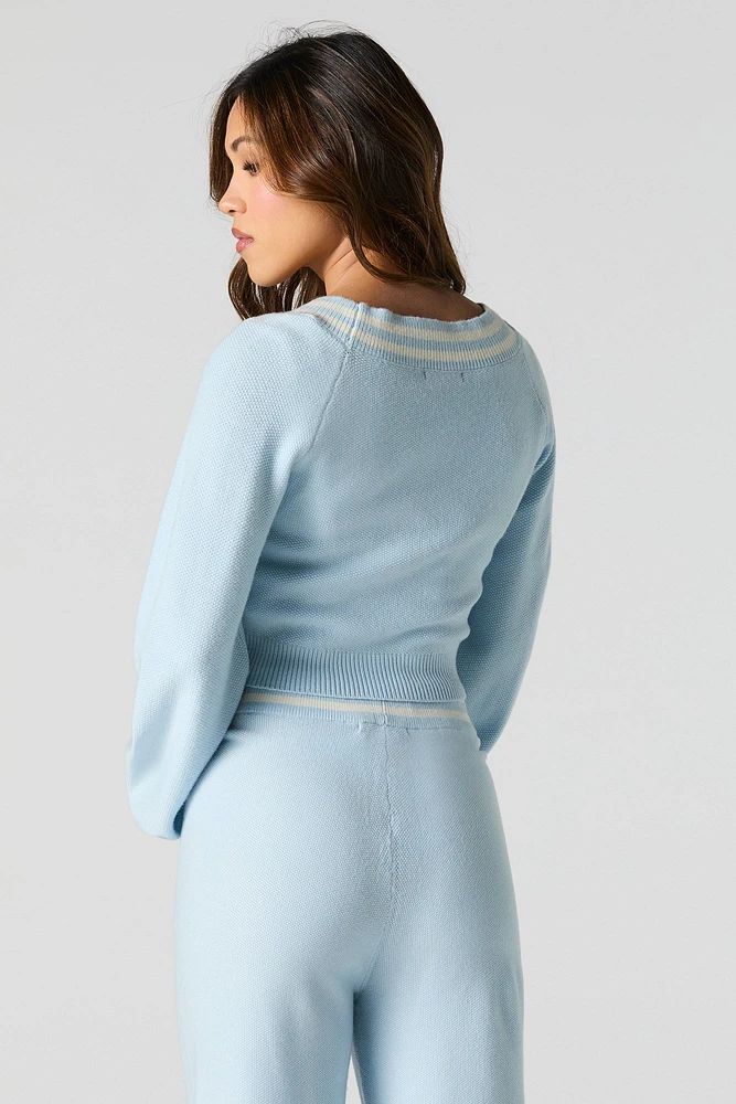V-Neck Striped Trim Sweater