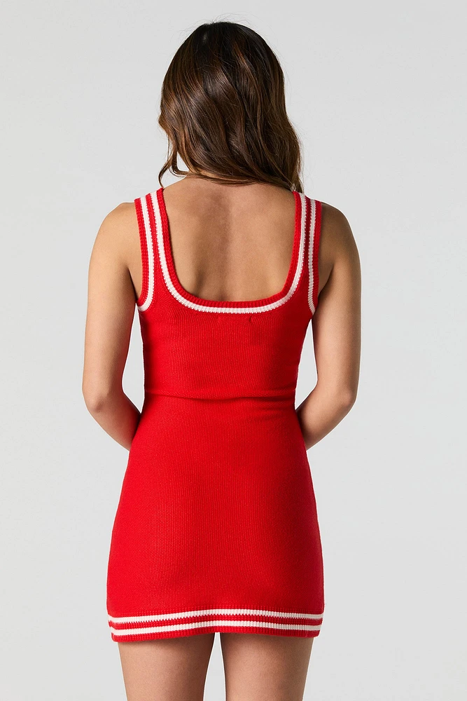 Scoop Neck Contrast Mini Sweater Dress