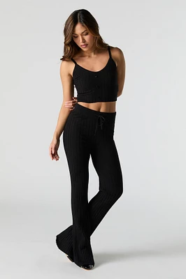 Wide Ribbed Knit Drawstring Pant