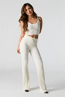 Pantalon en tricot côtelé large avec taille coulissante