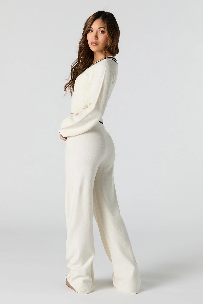 Pantalon à jambe large en tricot avec liséré ray