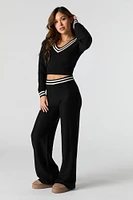 Striped Trim Knit Wide Leg Pant