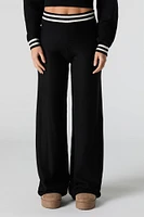 Striped Trim Knit Wide Leg Pant