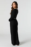 Striped Trim Knit Wide Leg Pant