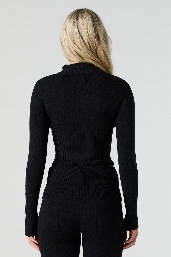 Knit Quarter Zip Turtleneck Sweater