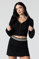 Jacquard Knit Cropped Zip-Up Sweater