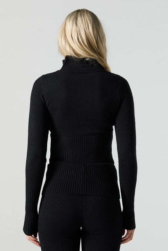 Knit Zip-Up Turtleneck Sweater