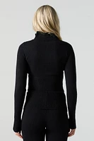 Knit Zip-Up Turtleneck Sweater