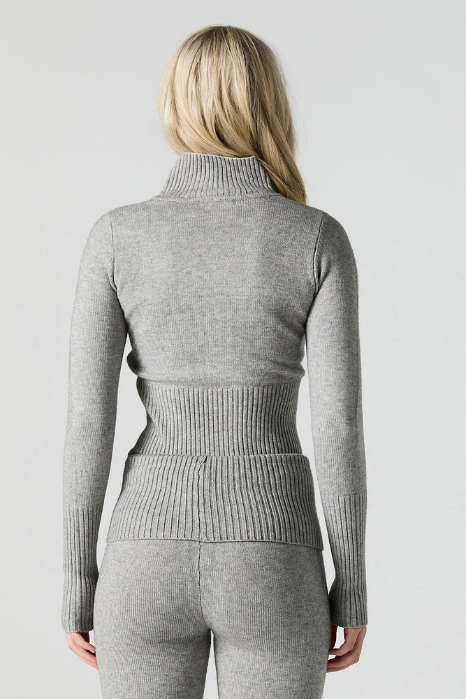 Knit Zip-Up Turtleneck Sweater