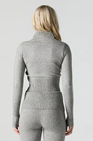 Knit Zip-Up Turtleneck Sweater