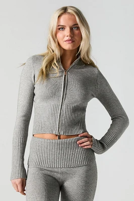 Knit Zip-Up Turtleneck Sweater