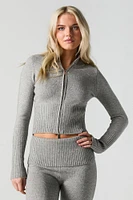 Knit Zip-Up Turtleneck Sweater