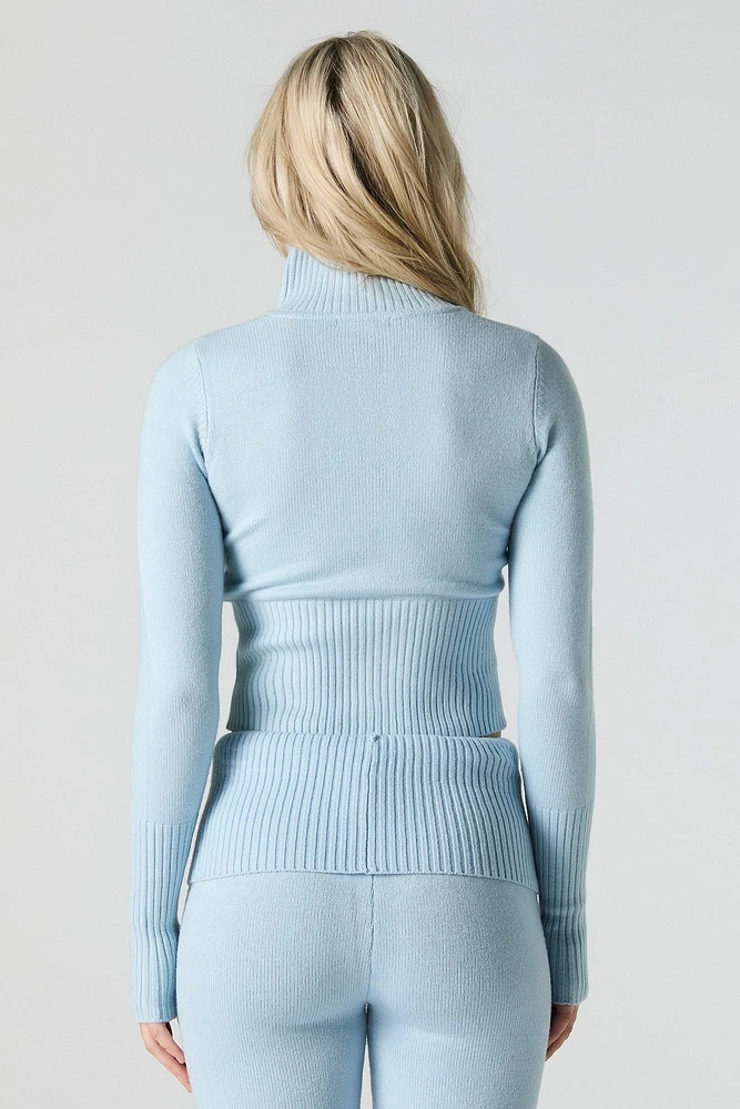 Knit Zip-Up Turtleneck Sweater