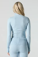 Knit Zip-Up Turtleneck Sweater