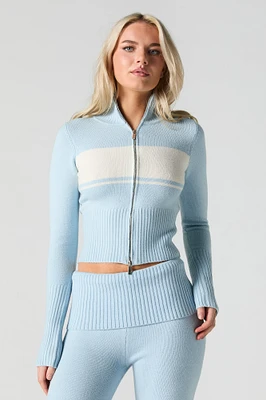 Knit Zip-Up Turtleneck Sweater