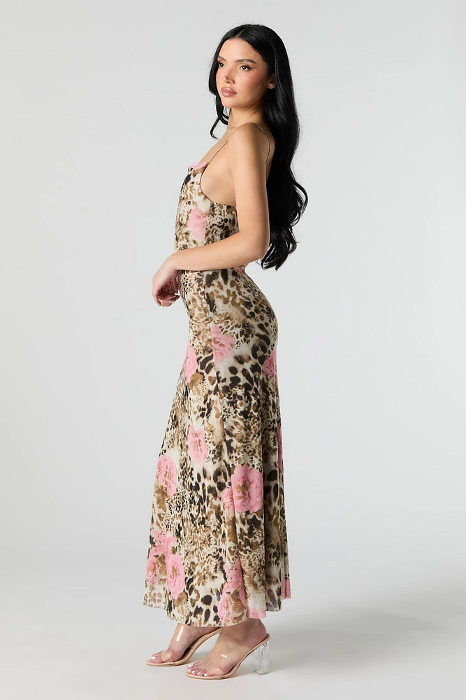 Robe maxi en filet imprim