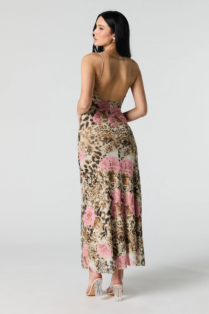 Robe maxi en filet imprimé