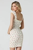 Printed Ribbed Cap Sleeve Mini Dress