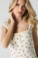 Printed Ribbed Cap Sleeve Mini Dress