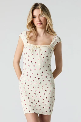 Printed Ribbed Cap Sleeve Mini Dress