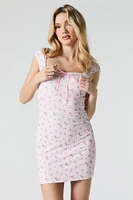Printed Ribbed Cap Sleeve Mini Dress