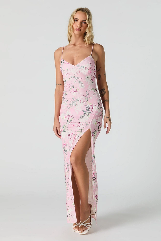 Floral V-Neck Slit Maxi Dress