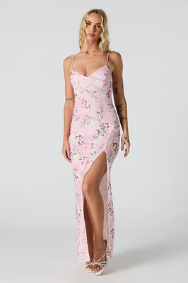 Floral V-Neck Slit Maxi Dress