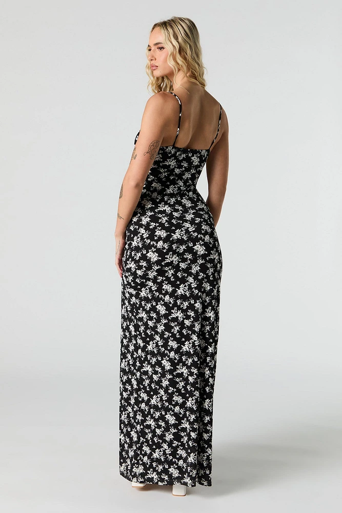 Floral V-Neck Slit Maxi Dress