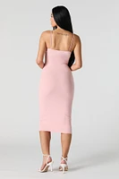 Ribbed Lace Trim V-Neck Midi Dress