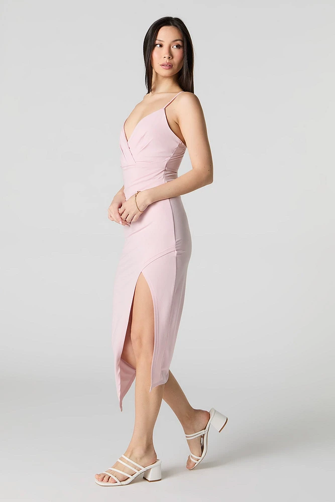 Surplice Asymmetrical Midi Dress