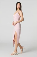 Surplice Asymmetrical Midi Dress