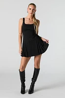 Square Neck Pleated Mini Dress