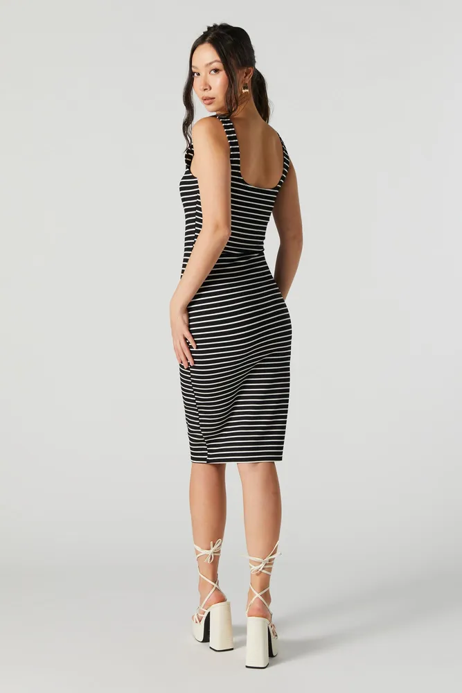 Striped Square Neck Midi Dress