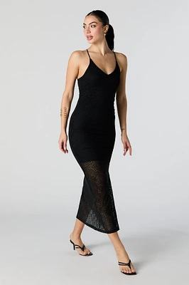 Crochet V-Neck Slit Maxi Dress