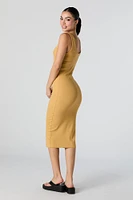 Ribbed Henley Bodycon Midi Dress