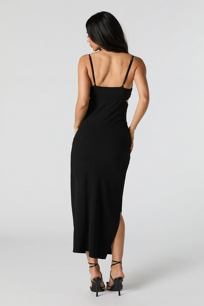 O-Ring Cut-Out Slit Midi Dress