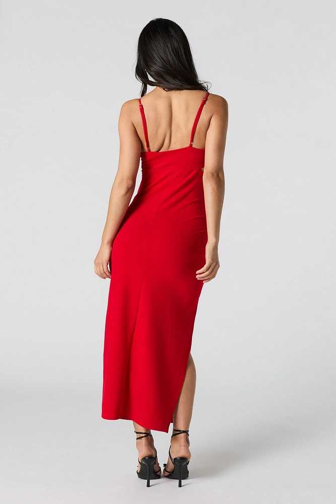 O-Ring Cut-Out Slit Midi Dress