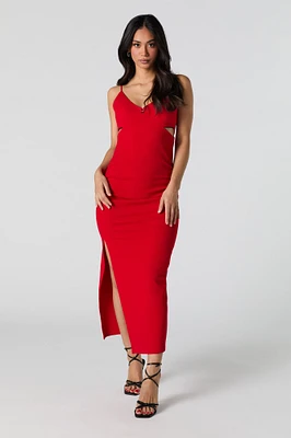 O-Ring Cut-Out Slit Midi Dress