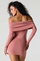 Off Shoulder Long Sleeve Mini Dress