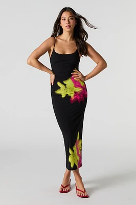 Abstract Floral Scoop Neck Midi Dress