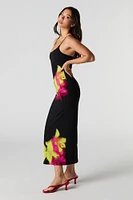 Abstract Floral Scoop Neck Midi Dress