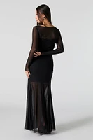 Mesh Insert Long Sleeve Maxi Dress