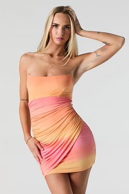Ruched Strapless Mini Wrap Dress