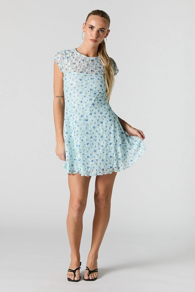 Floral Lace Flutter Sleeve Mini Dress