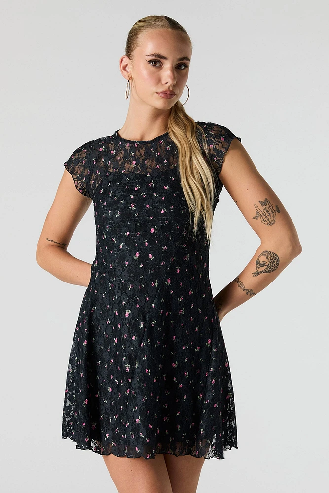 Floral Lace Flutter Sleeve Mini Dress
