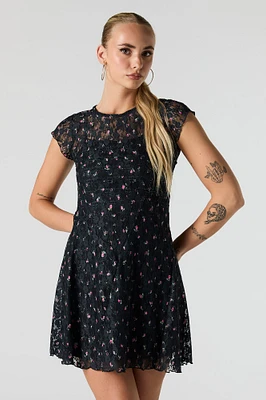 Floral Lace Flutter Sleeve Mini Dress