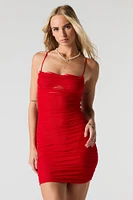 Ruched Cowl Neck Mini Dress