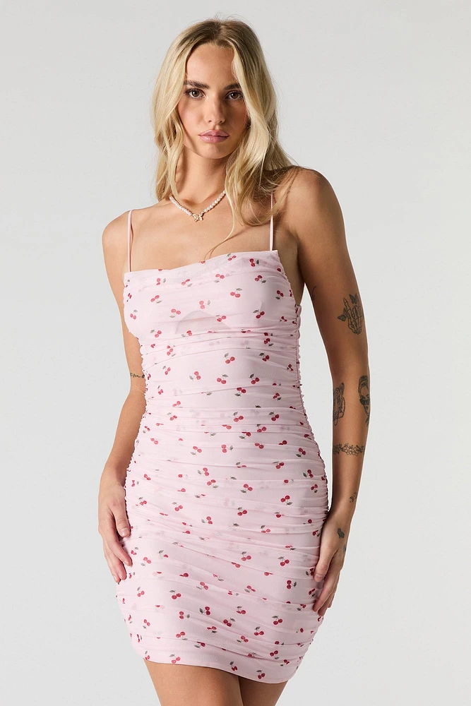 Ruched Cowl Neck Mini Dress